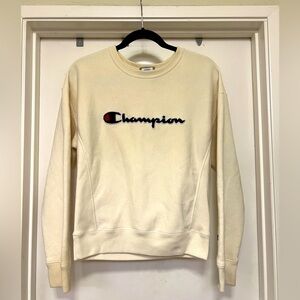 Champion Reverse Weave cream crewneck sweatshirt / size S - script logo